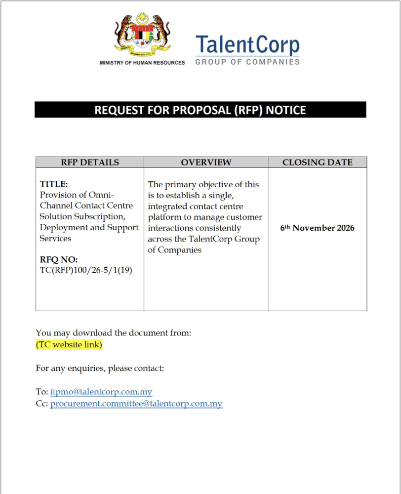 Provision of Omni-Channel Contact Centre Solution Subscription, Deployment and Support Services
